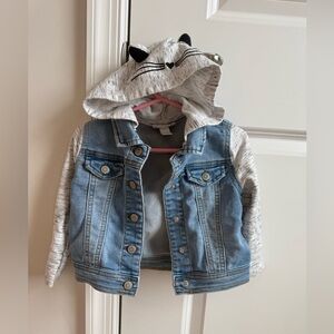 Cat & Jack Light Blue Denim Jacket with Gray Hood and Sleeves